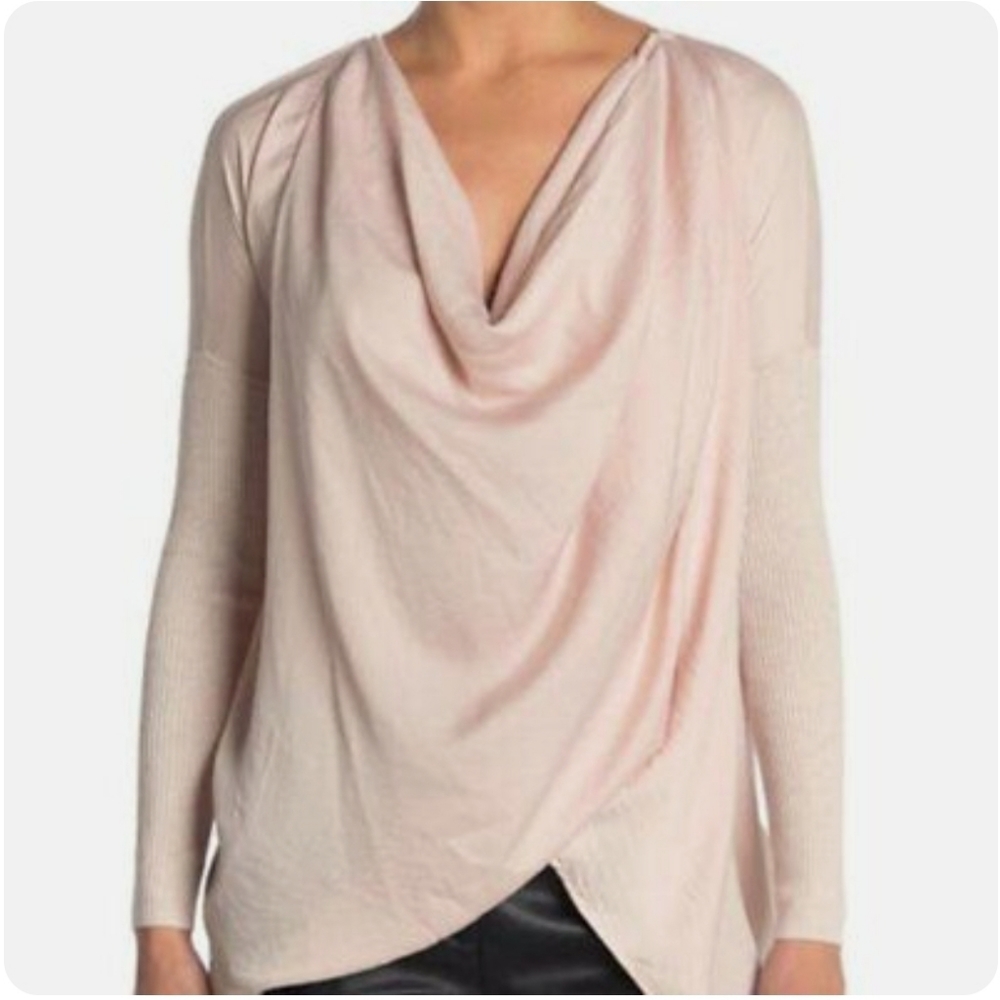 NWOT AllSaints Nude Pink Erma Cowl Neck Merino Wool Silk Blouse Size Small